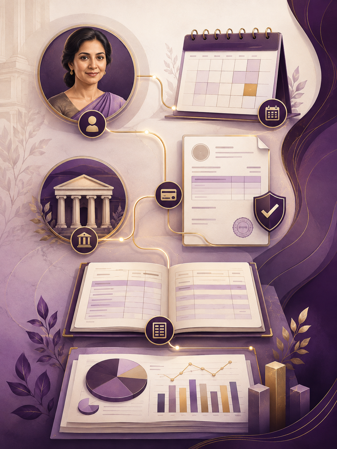 Illustration of a member-linked dues review and payment-record workflow