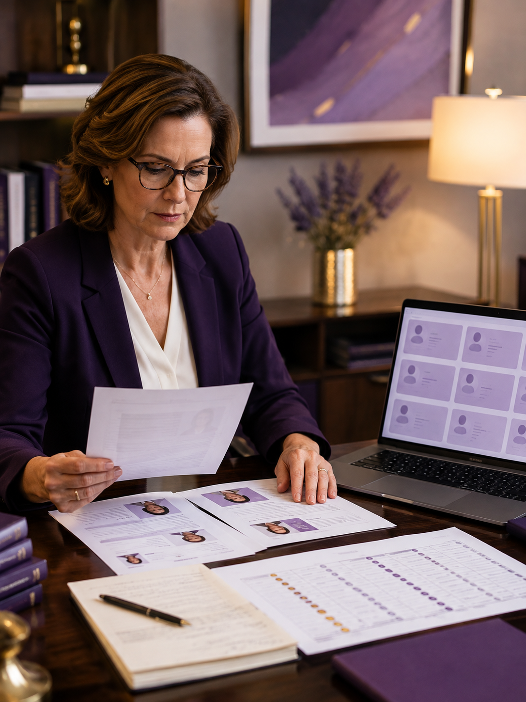 Association administrators reviewing organized membership records