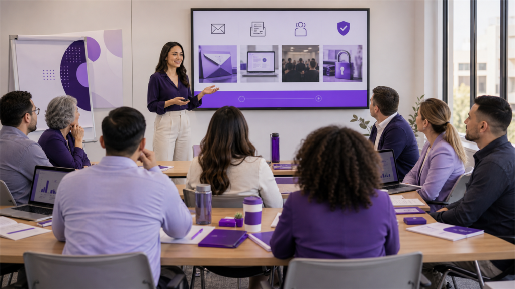 Marketing professionals attending a training workshop on responsible direct marketing, data use, consent, and member standards