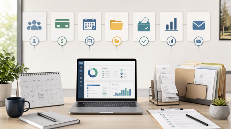 Association board members using a digital dashboard to manage members, dues, meetings, and governance