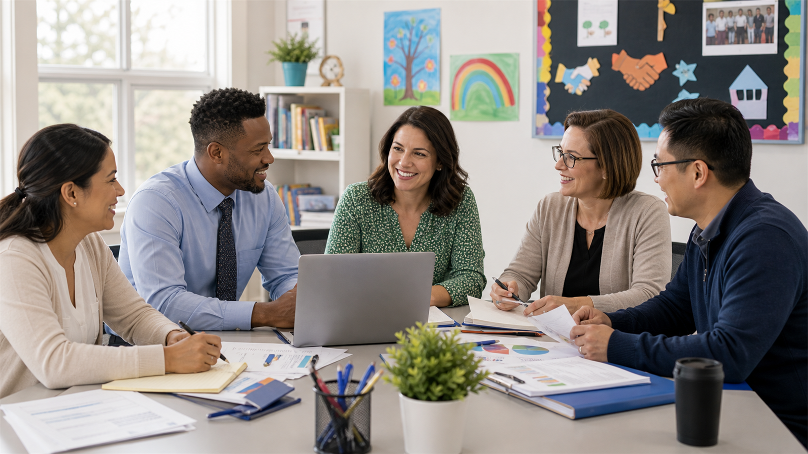 Parents, teachers, and school leaders planning PTA meetings, events, volunteering, and student support