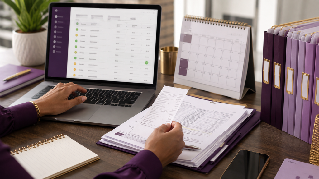 Organized association dues tracking workflow with payment records, receipts, calendar, member folders, and a finance dashboard