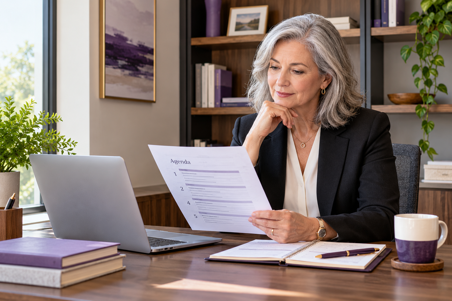 Association officer reviewing an agenda