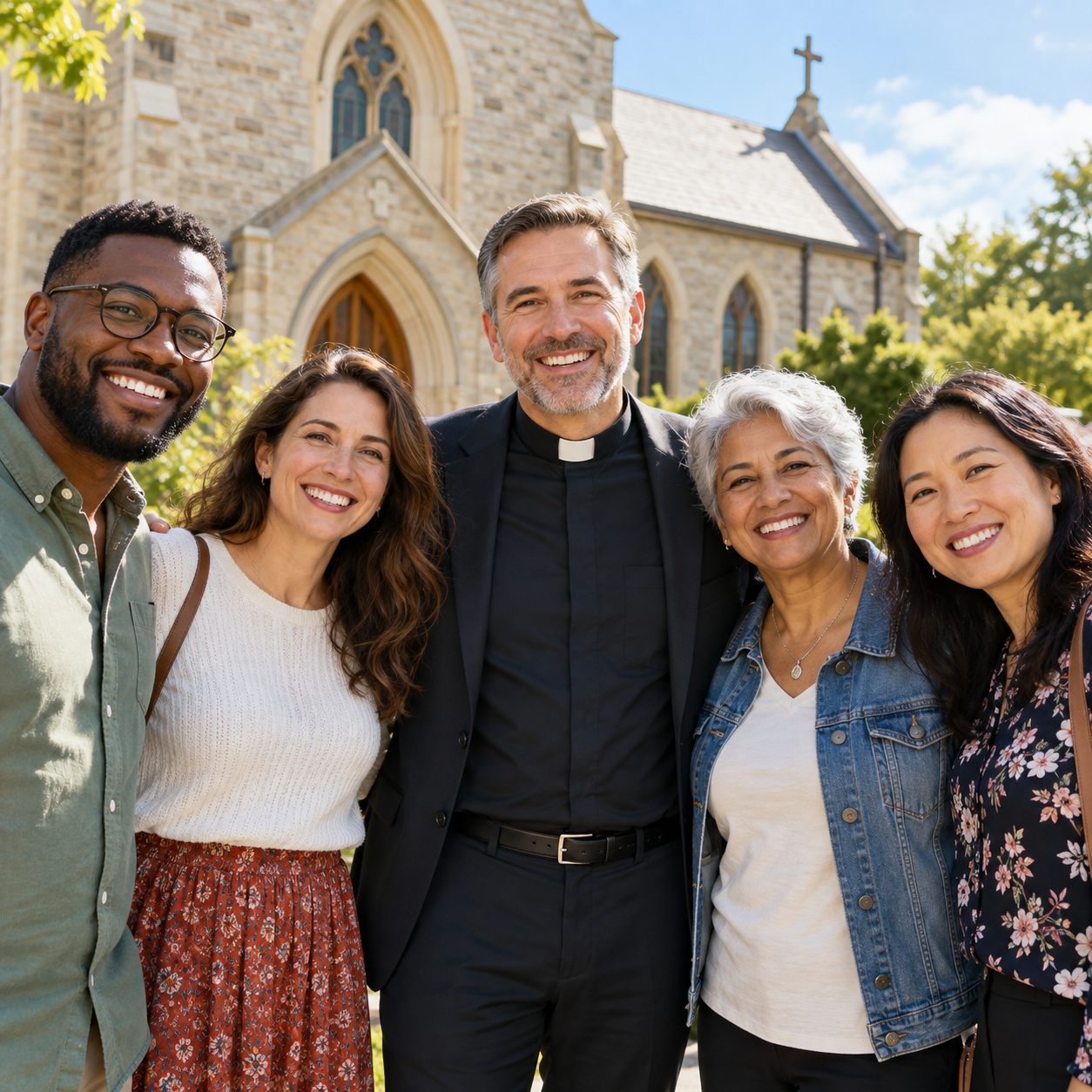 Church community administrators organizing shared records