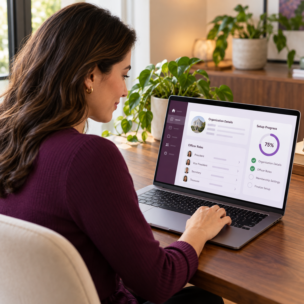 Association administrator using the digital setup workspace