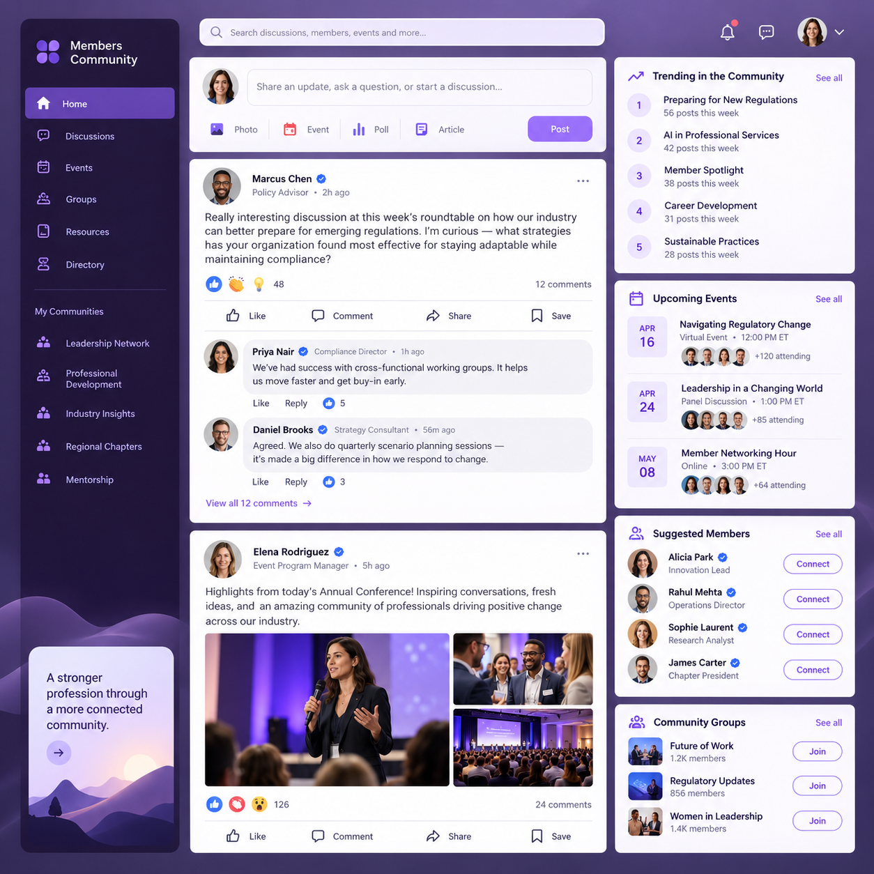 Asovex member community feed with posts, images, reactions, and comments