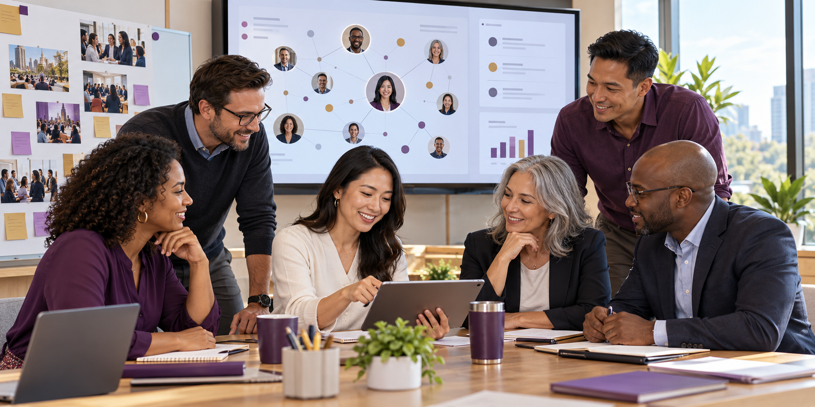 Association leaders collaborating around organized member information