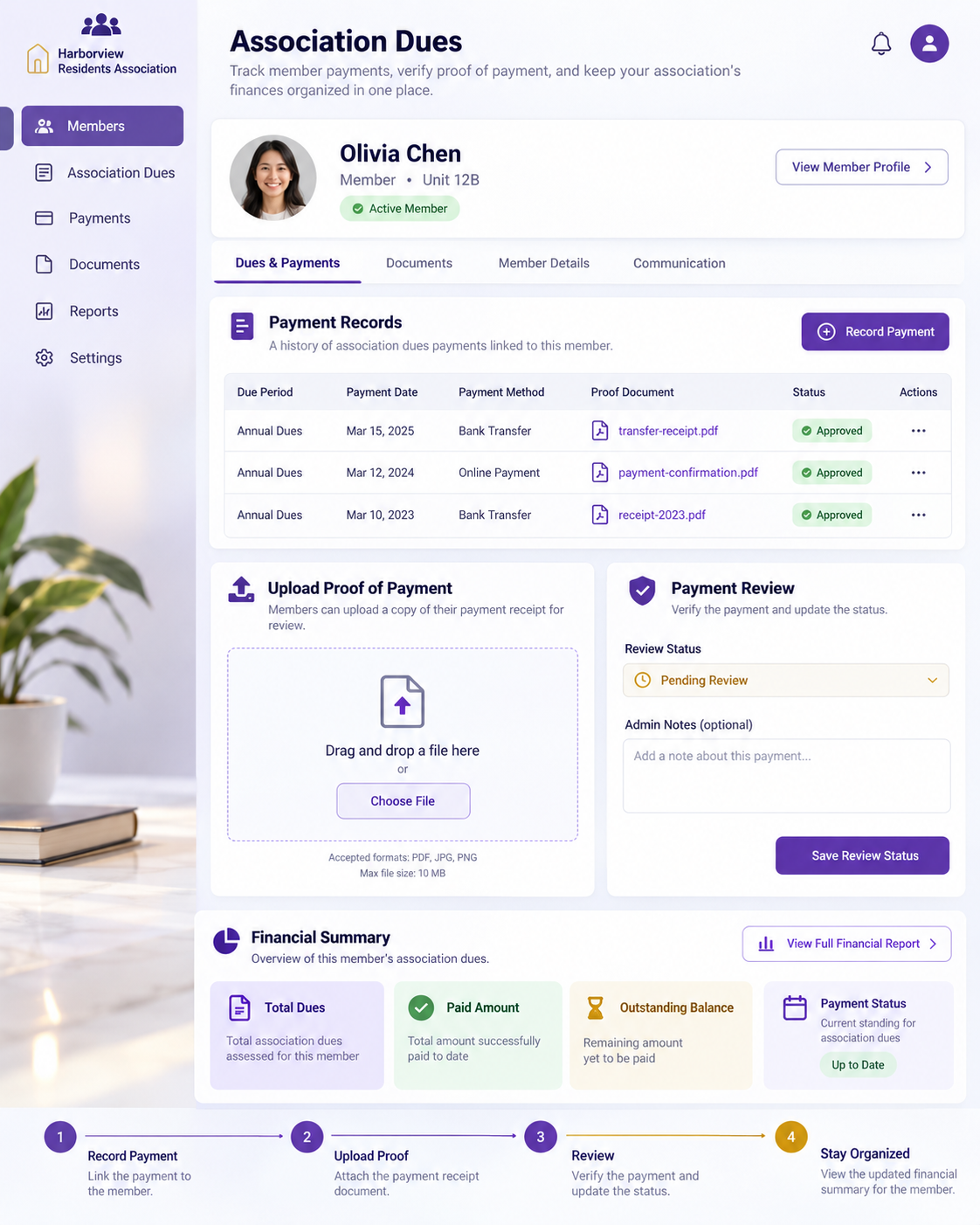 Organize dues and payment records